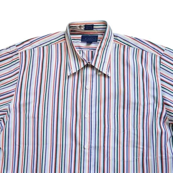 Vintage J. McLaughlin Shirt Mens Medium Striped Button Front Long Sleeve Preppy - Picture 1 of 9